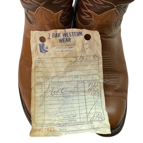 Vintage 80s Tony Lama Brown Leather Cowboy Boots Men's Size 7.5D Style 6210 - Picture 6 of 10